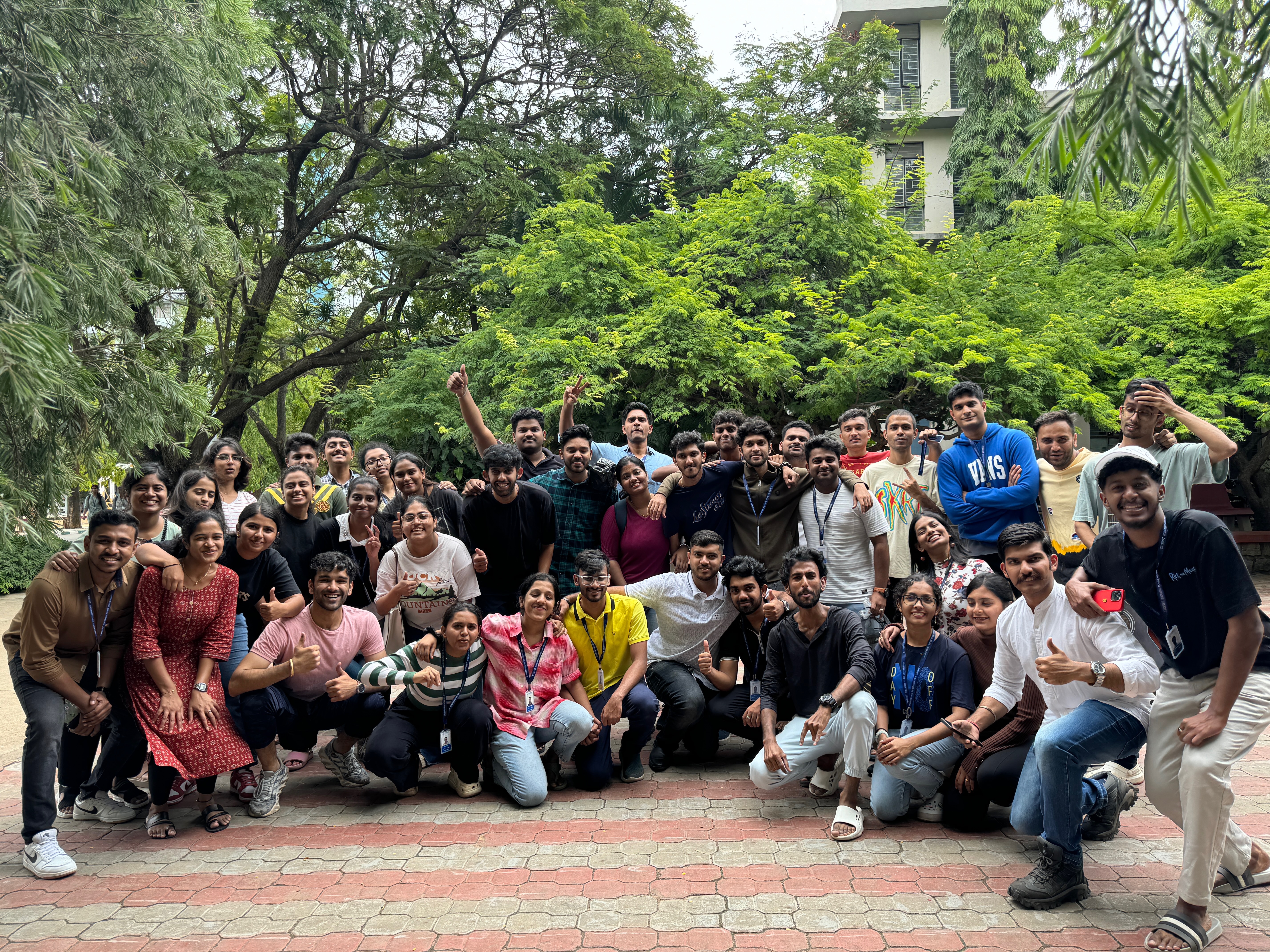 Roshan Rajkumar Sivakumar with TVW section MBA classmates group photo during Back to School event practice at Christ University Bengaluru July 2024