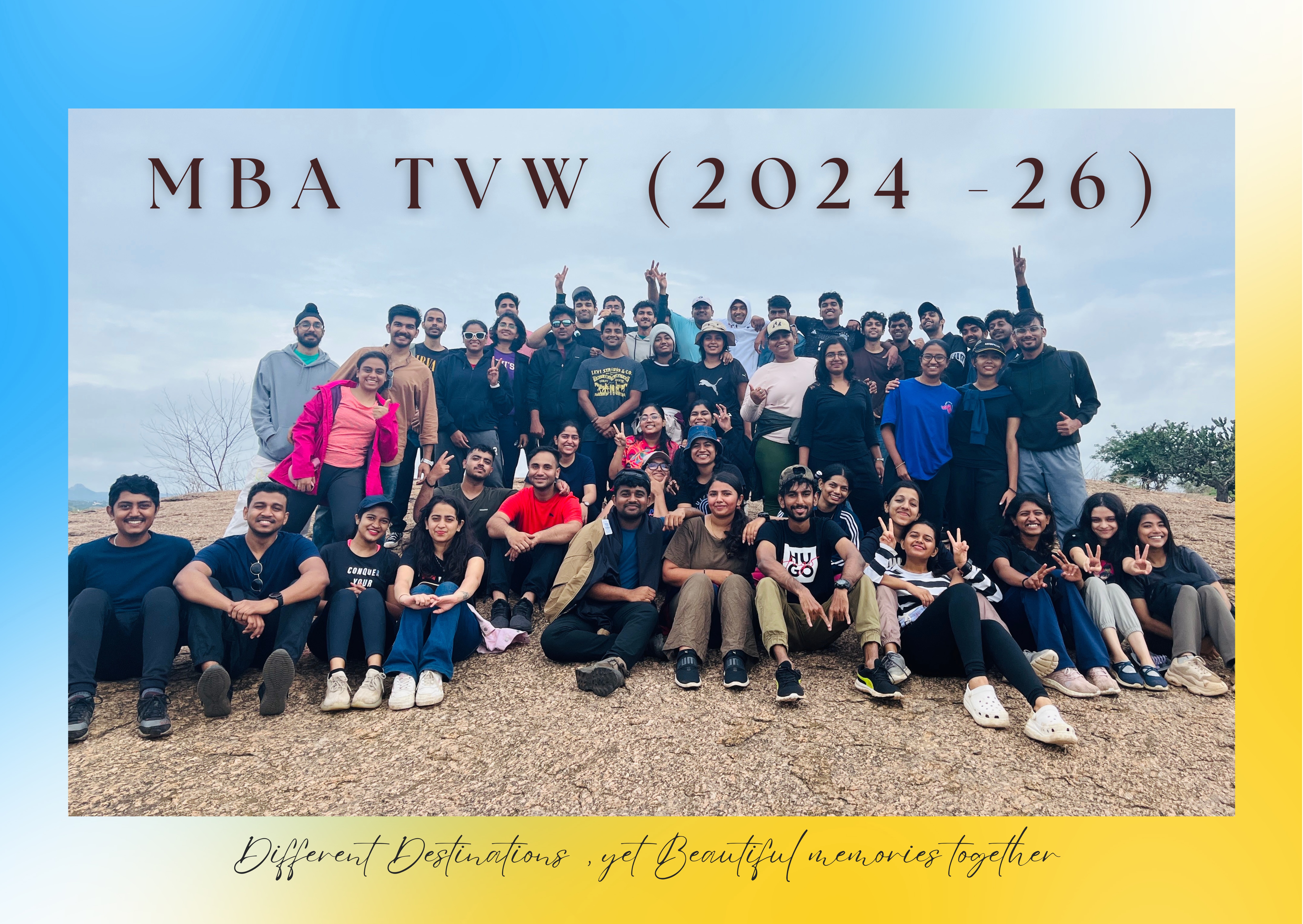 Roshan Rajkumar Sivakumar with full MBA TVW 2024-26 batch group photo at OBT Christ University Bengaluru — Different Destinations yet Beautiful Memories Together