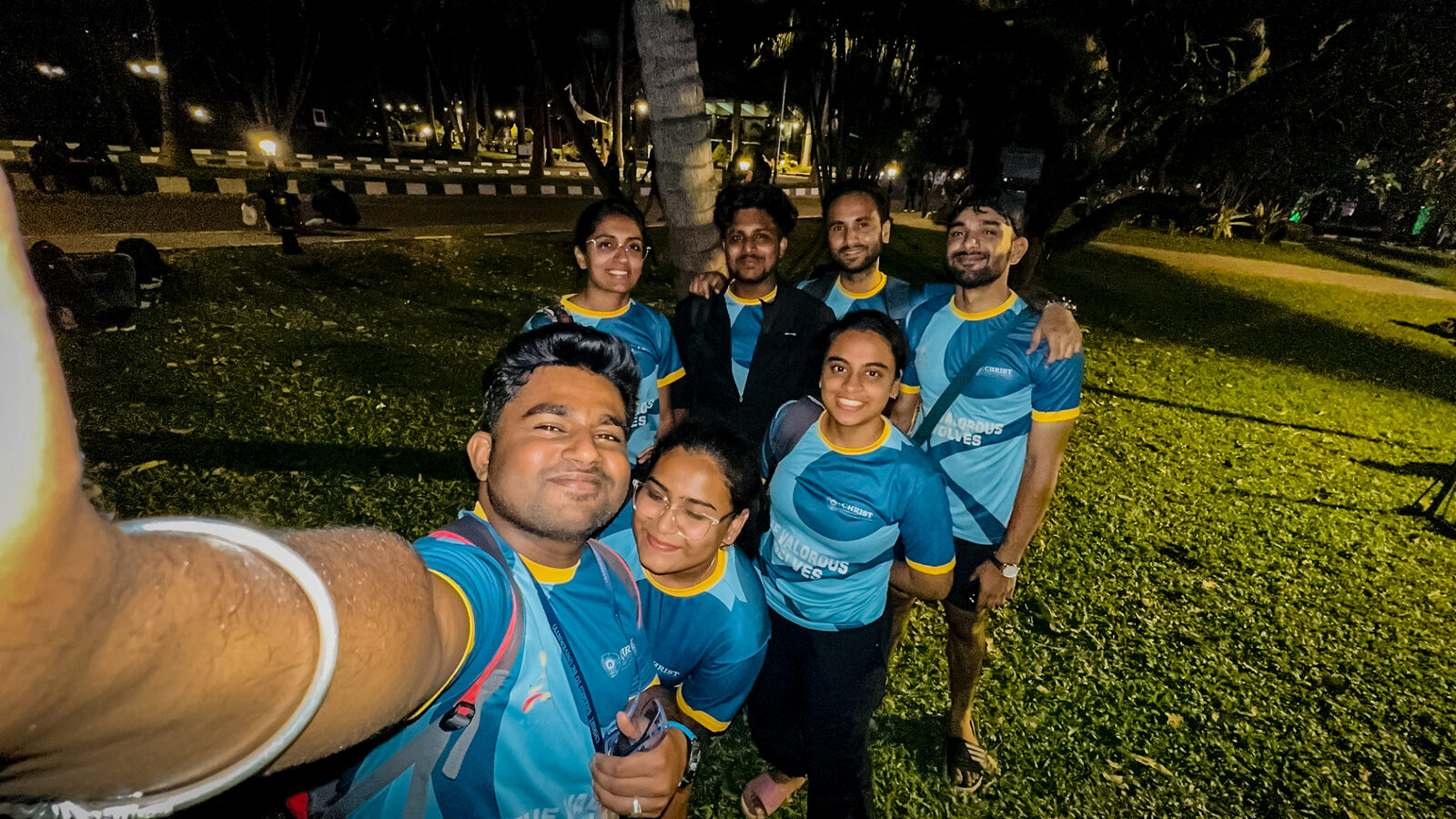 Roshan R Sivakumar with buddies at the Cantata 2024 event, Christ University