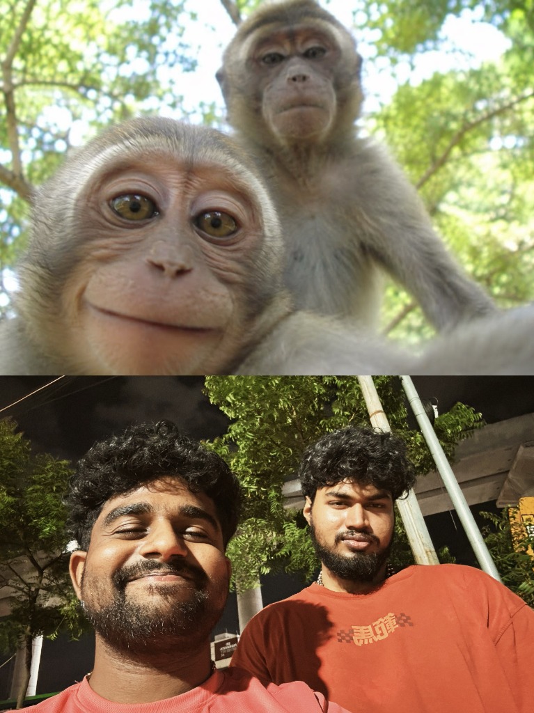 Roshan R Sivakumar and best friend Sanjeev Roshan aka Surya with spirit animal selfie
