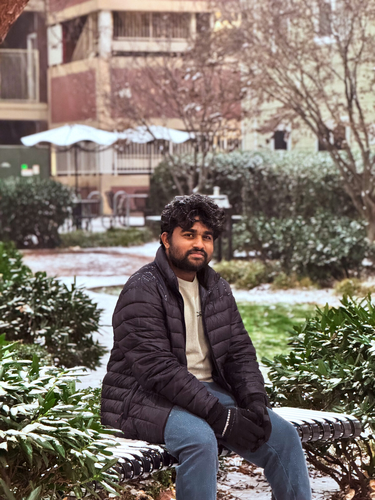 Roshan R Sivakumar experiencing his first snowfall in Richmond, Virginia