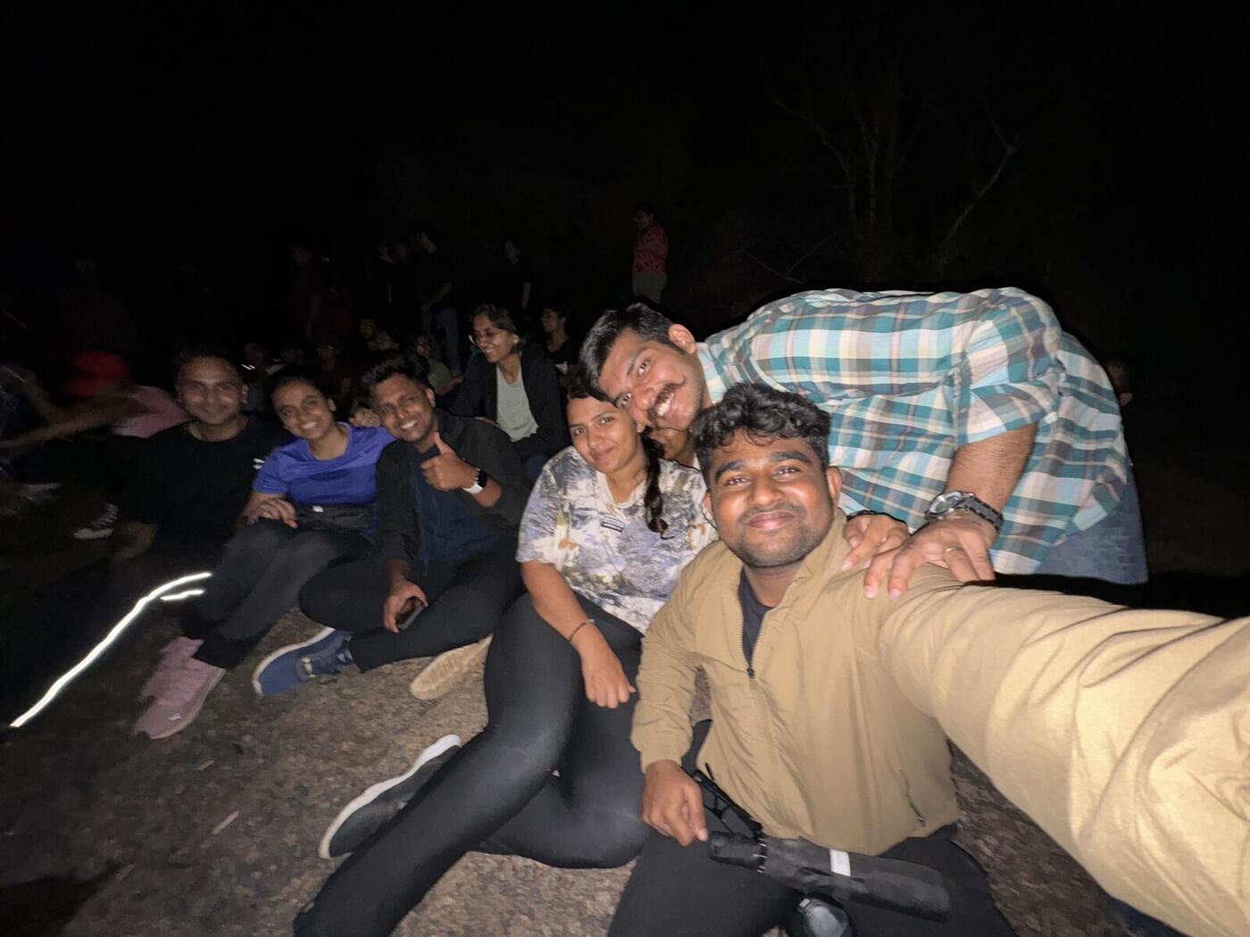 Roshan R Sivakumar with MBA classmates during outbound leadership training at Ramanagar, Karnataka