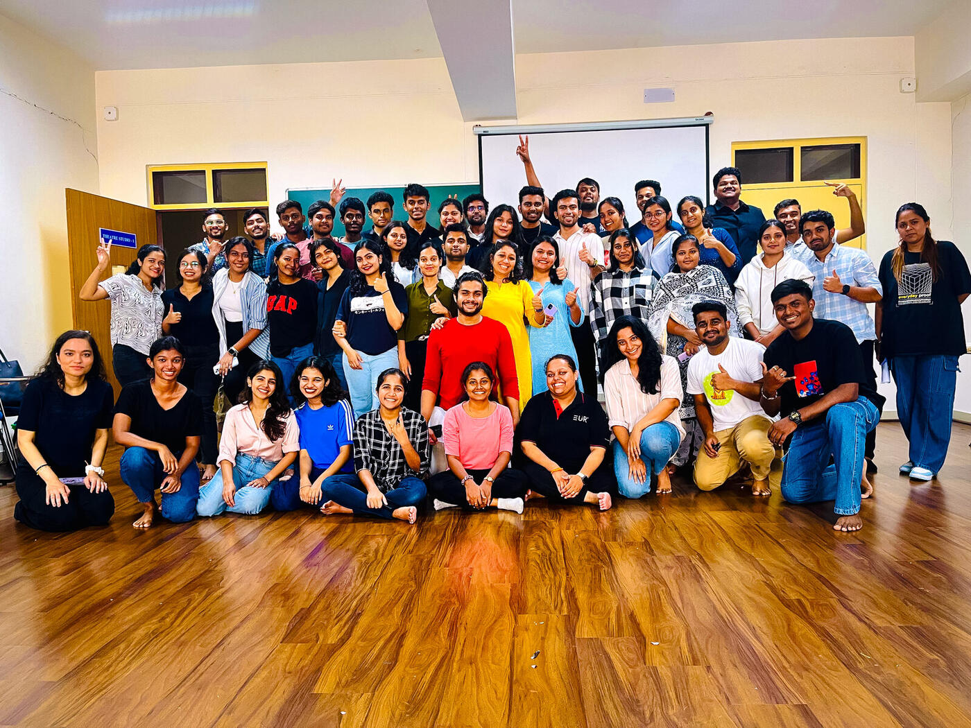 Roshan R Sivakumar with his theatre workshop team at Christ University