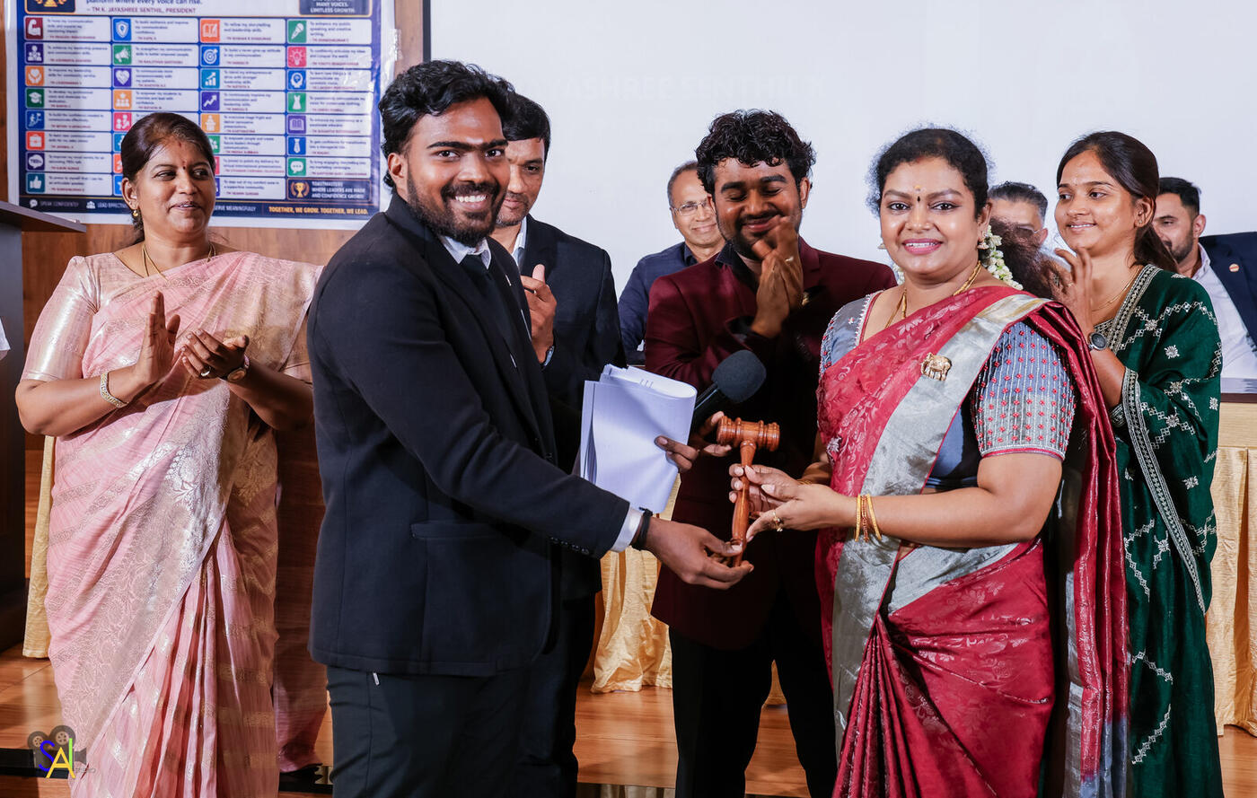 Roshan R Sivakumar, Vice President of Membership, in the spotlight at the Karur Toastmasters chartering ceremony