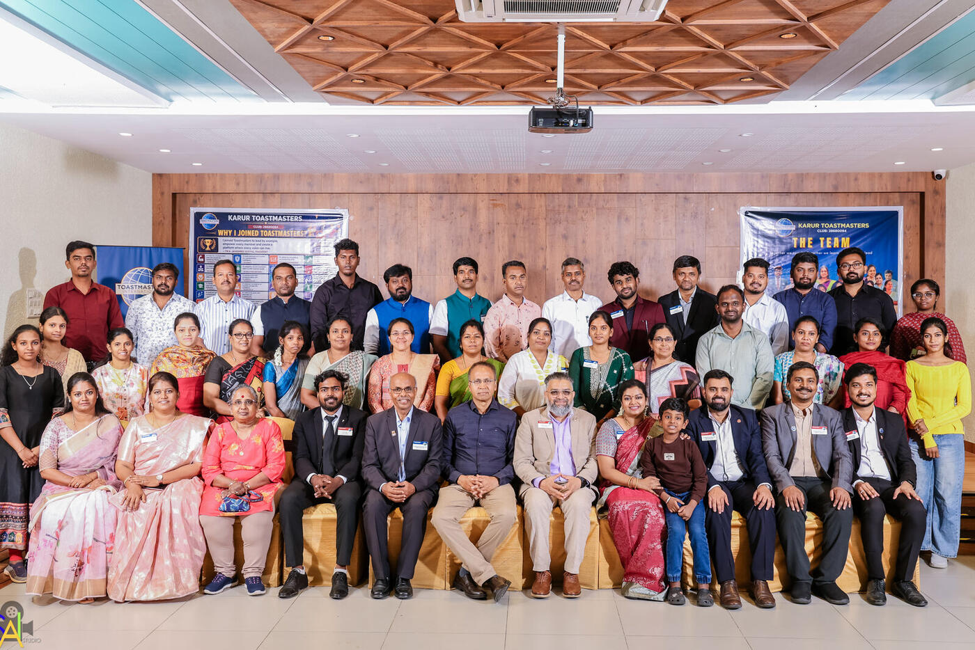 Roshan R Sivakumar in the group photo for the Karur Toastmasters chartering ceremony
