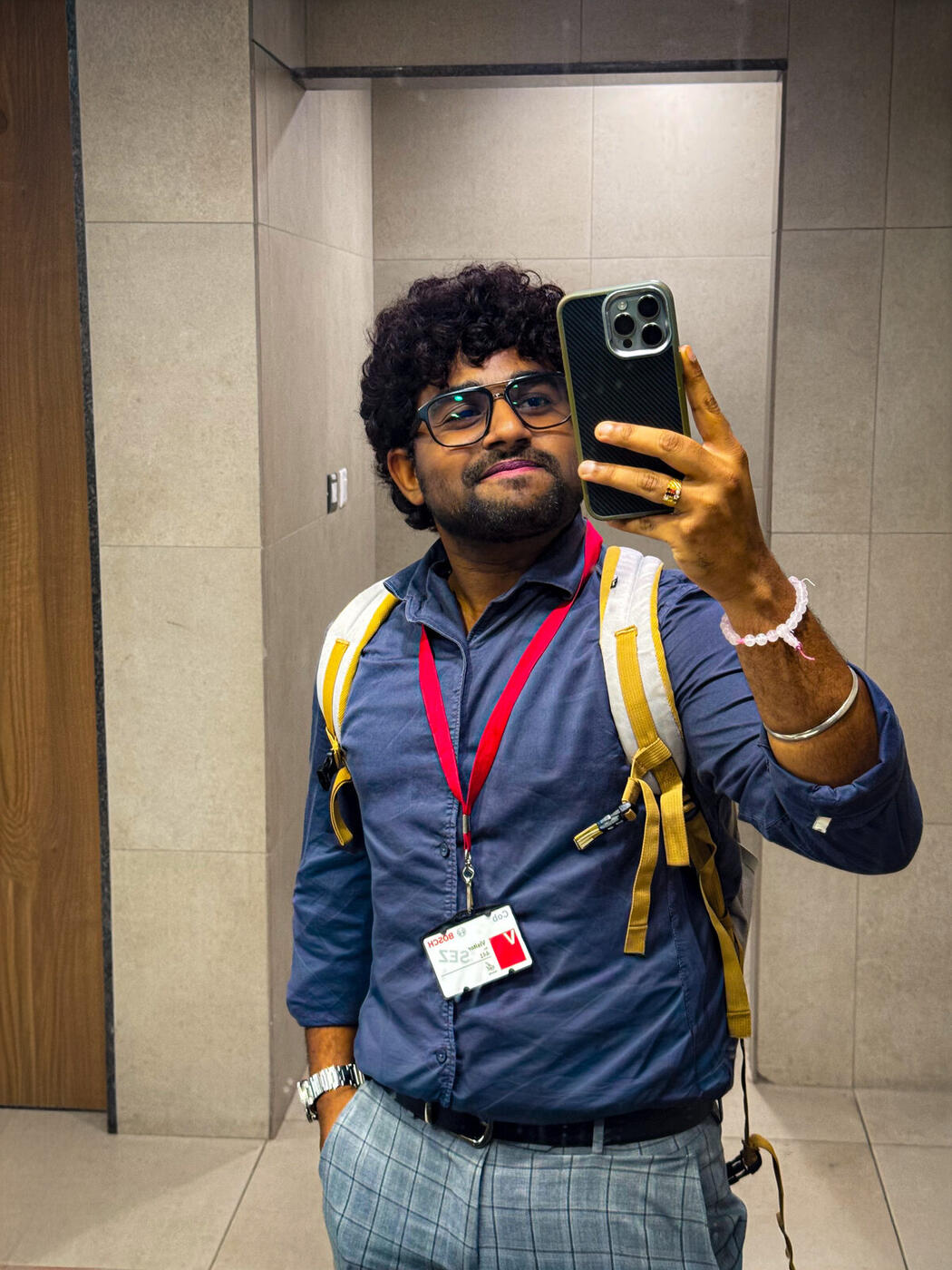 Roshan R Sivakumar mirror selfie during the Toastmasters International District 230 Club Officer Training