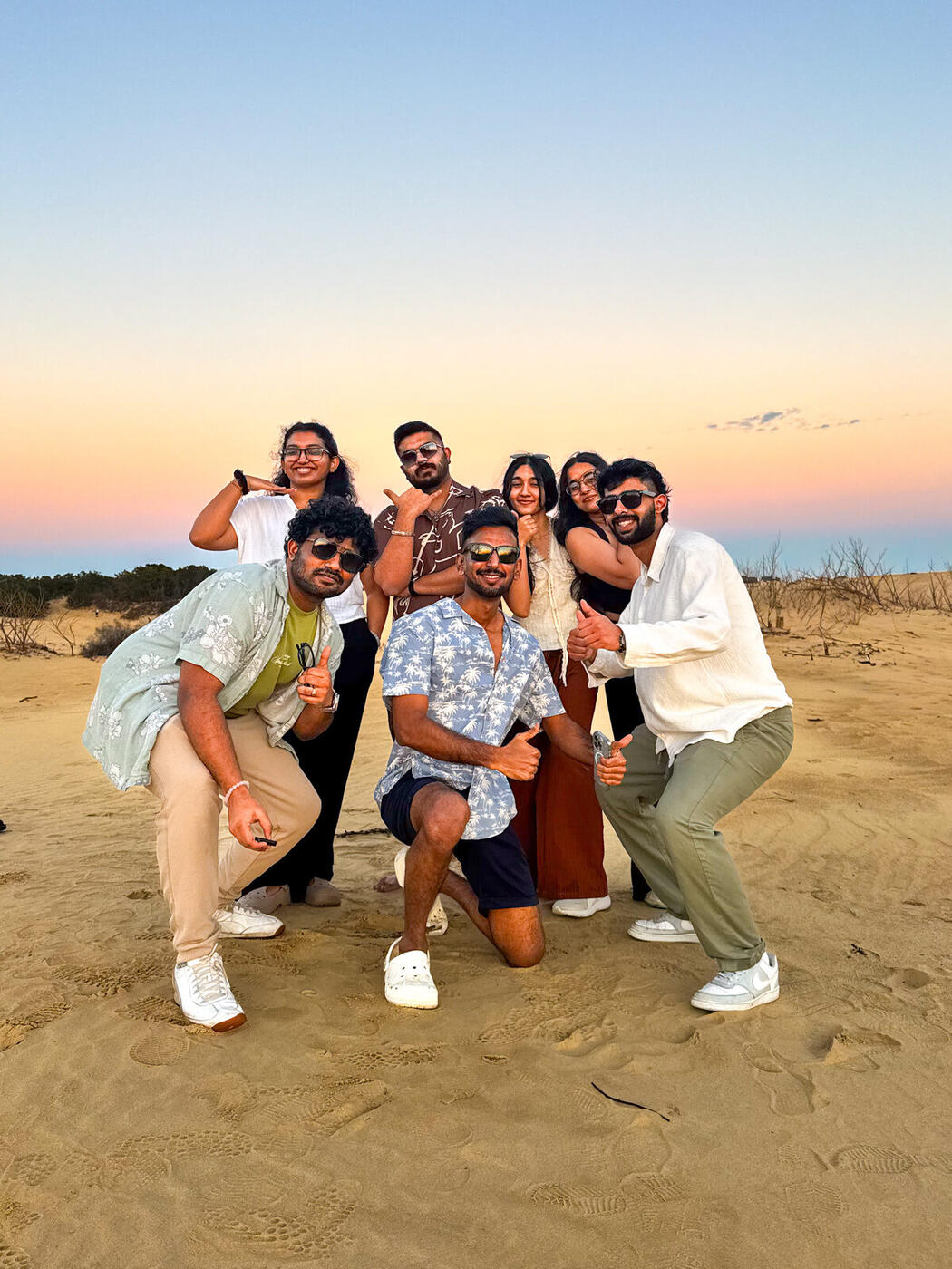 Roshan R Sivakumar with friends at the Outer Banks, North Carolina